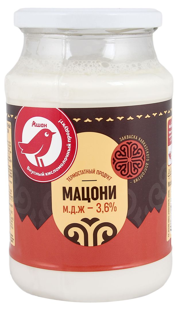 Мацони термостатный АШАН Красная птица 3,6% БЗМЖ охлажденный, 950 г