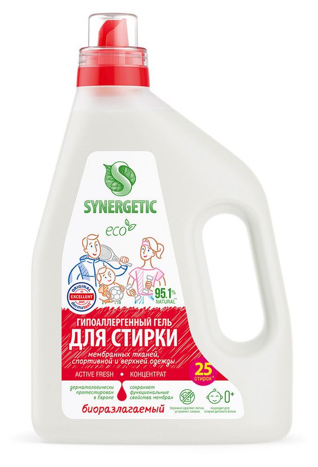фото Гель synergetic active fresh для стирки спортивной одежды, 1,5 л (25 стирок)