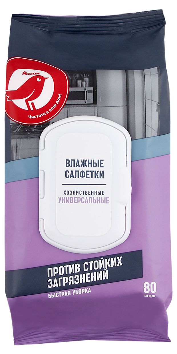 Влажные салфетки АШАН Красная птица хозяйственные универсальные 80 шт 105₽