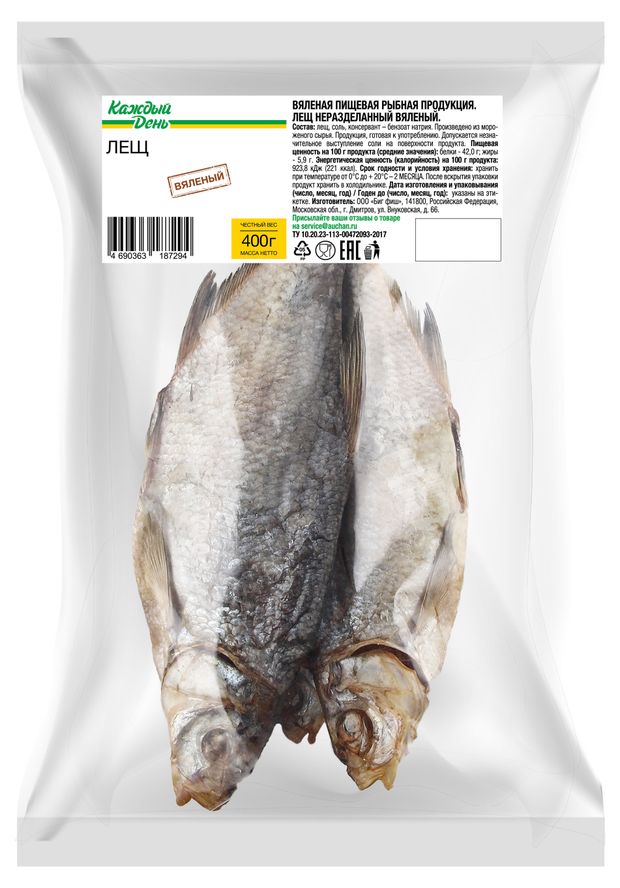 Лещ Каждый день вяленый неразделанный 400 г 230₽
