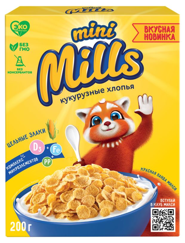 Хлопья кукурузные Mini Mills обогащенные витаминами и железом, 200 г