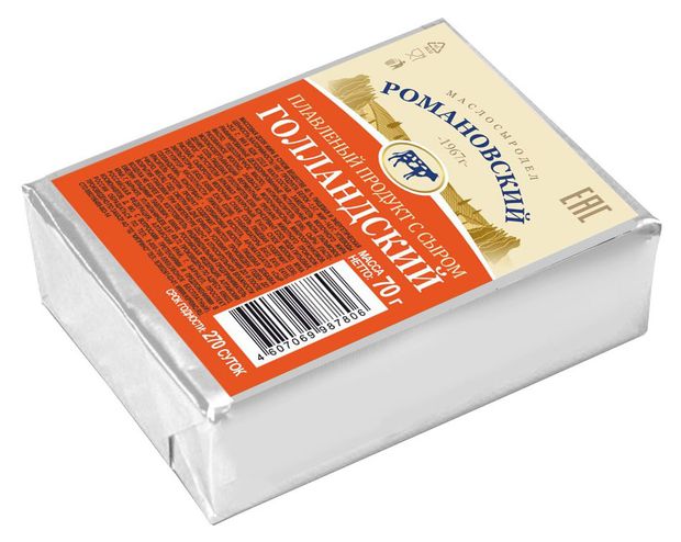 Продукт сырный плавленый Голландский Романовский Маслосыродел брикет 40% ЗМЖ, 70 г