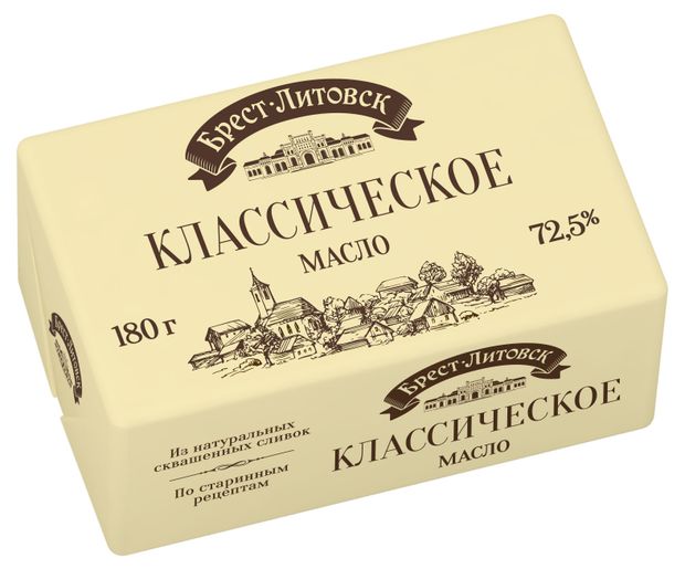 Молочные продукты, яйца  Ашан Масло сладкосливочное Брест-Литовск несоленое 72,5%, 180 г