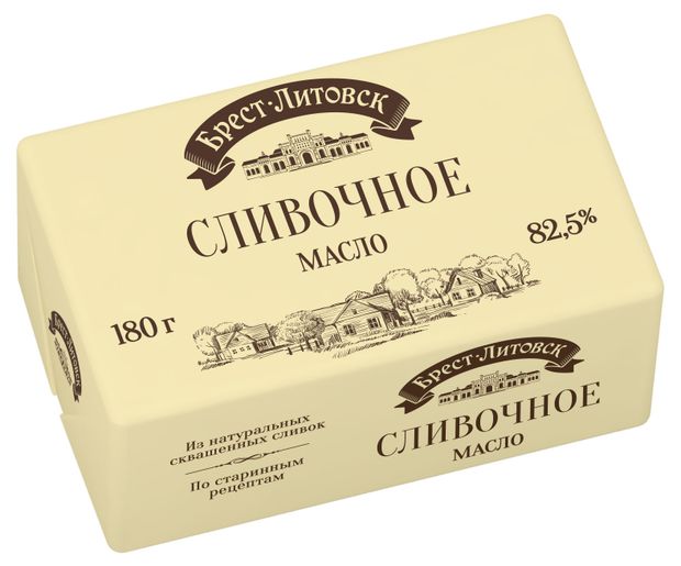 Молочные продукты, яйца Масло сладкосливочное Брест-Литовск несоленое из натуральных сливок 82,5% БЗМЖ, 180 г