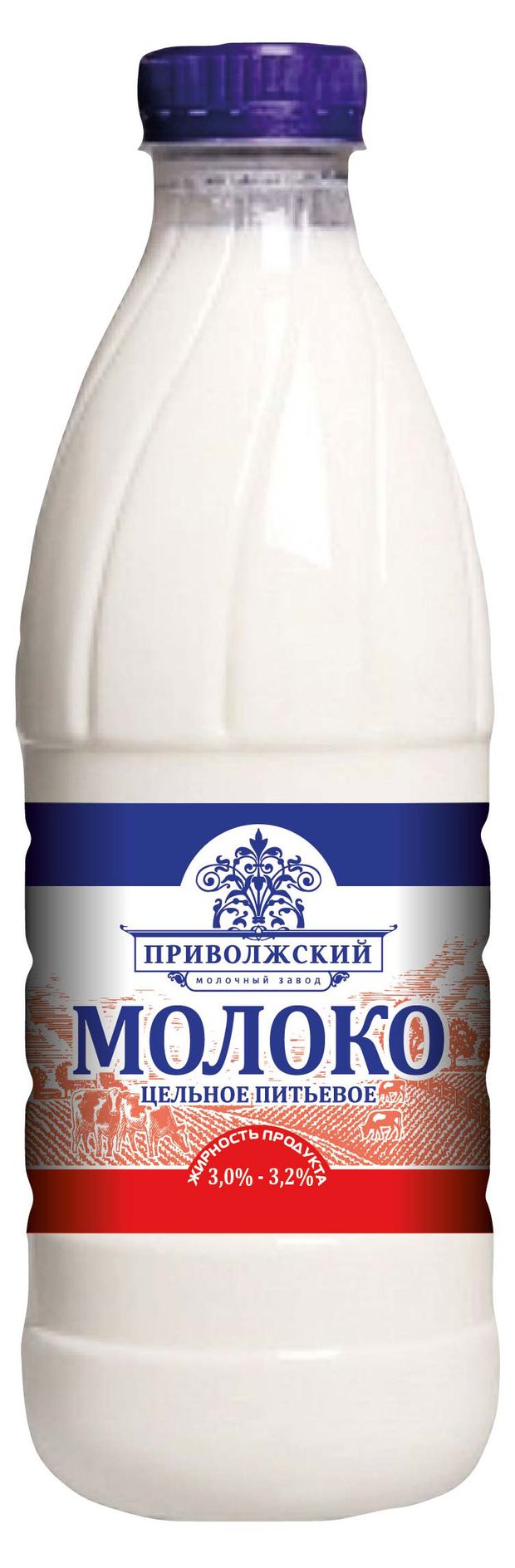 Молоко пастеризованное питьевое Приволжский цельное от 3,0% до 3,2% охлажденное, 930 г