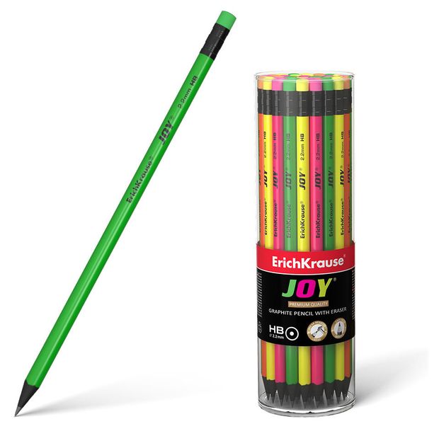 Карандаш чернографитный ErichKrause JOY с ластиком HB, 1 шт в ассортименте