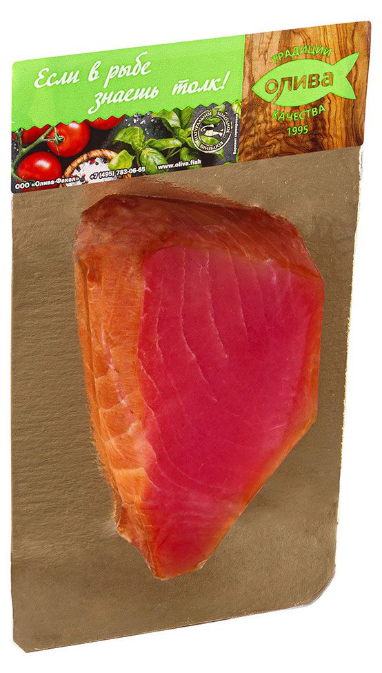 Рыба, икра, морепродукты Тунец Олива холодного копчения филе кусочки, 150 г