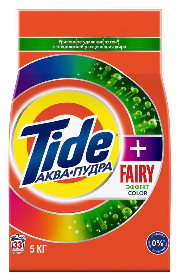 Стиральный порошок Tide Аквапудра + Fairy Effect Color С Технологией Устранения Жира, 5 кг (33 Стирки)
