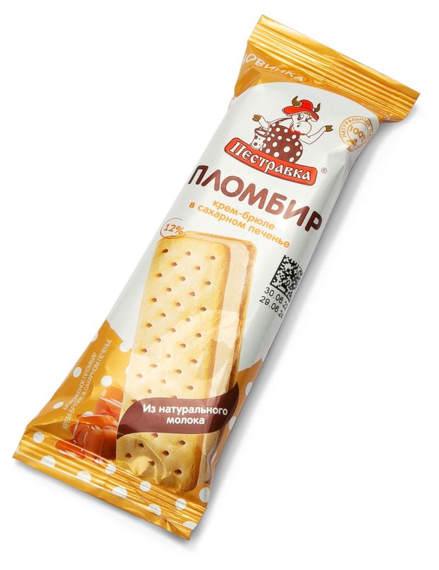 Мороженое Пестравка пломбир крем-брюле в сахарном печенье, 76 г