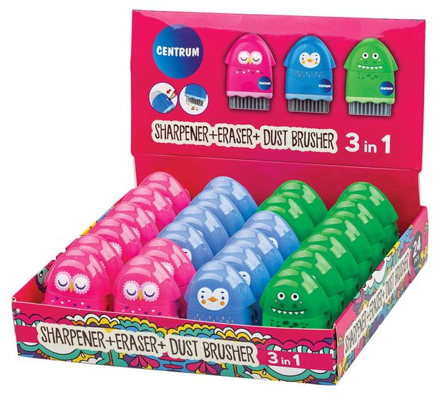 Точилка пластиковая Centrum с ластиком, 1 шт в ассортименте