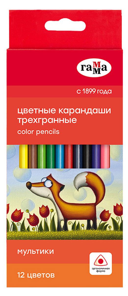 Карандаши цветные Гамма Мультики 12 цветов 220₽