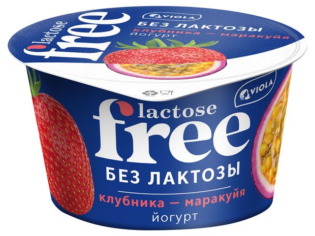 Йогурт густой Viola Lactose Free клубника маракуйя безлактозный 2,7%, 180 г