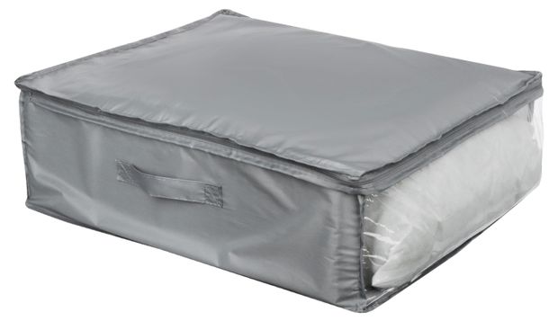 Кофр для подушек и одеял BY Швеция на молнии с прозрачным окном серый 55х45х19 см 427₽