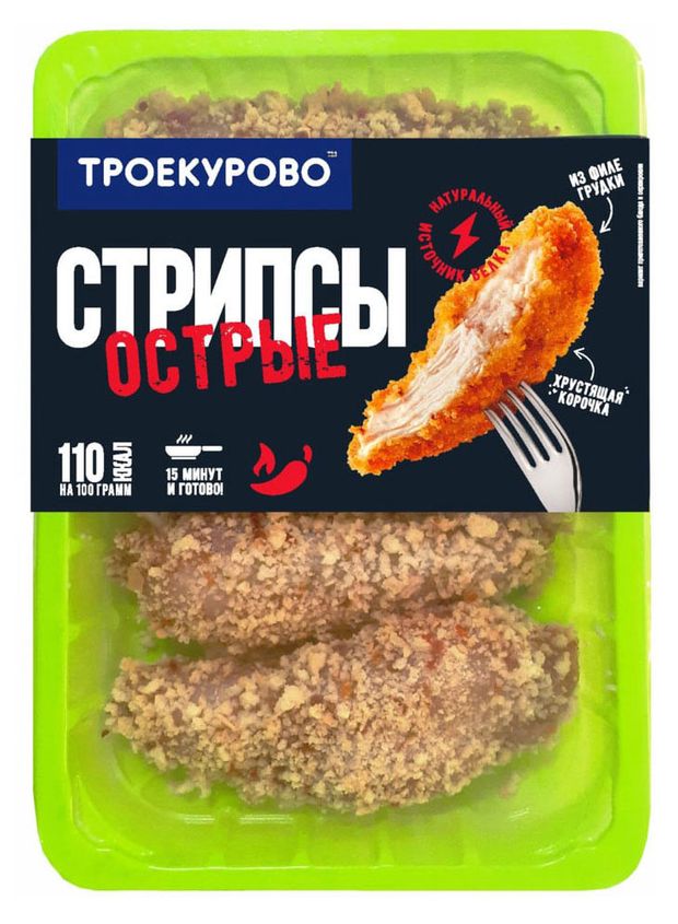 Птица, мясо  Ашан Стрипсы куриные Троекурово Острые охлажденные, 350 г