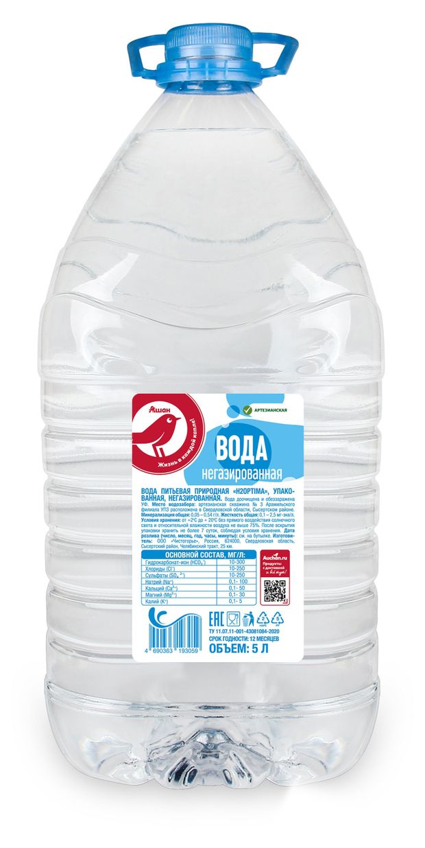 Вода питьевая АШАН Красная птица негазированная, 5 л