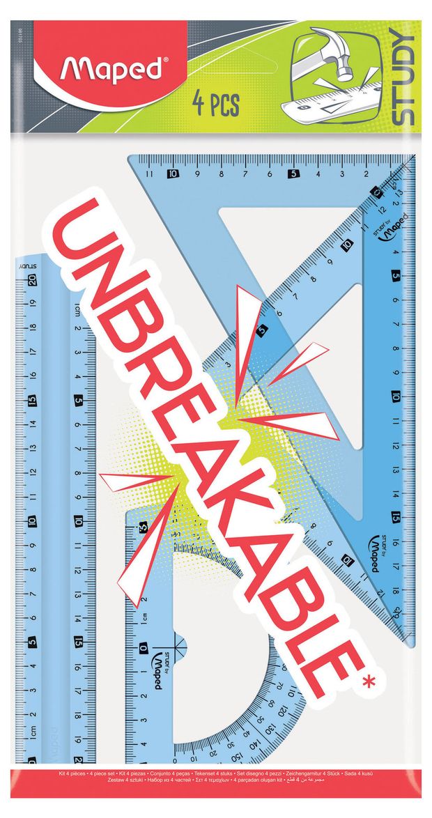 Набор чертежных линеек Maped Study Unbreakable средний, 4 предмета, 1 шт, в ассортименте
