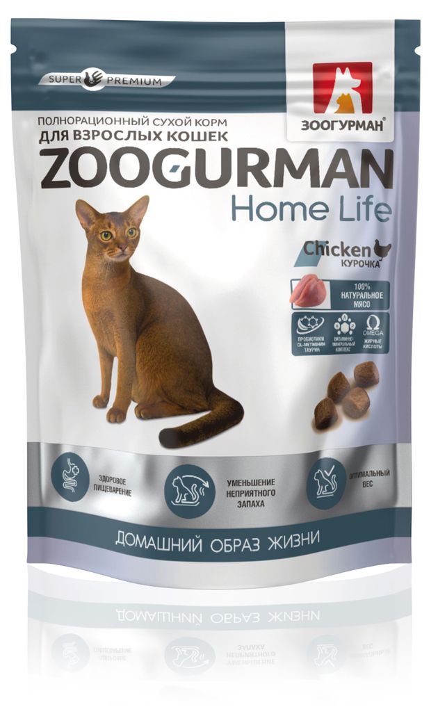 фото Сухой корм для взрослых кошек зоогурман home life chicken курочка, 1,5 кг