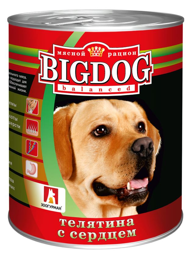 Консервы для собак Зоогурман Big Dog сухой телятина и сердце, 850 г