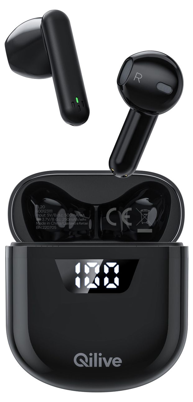 Наушники беспроводные Qilive TWS 1332 с функцией Bluetooth черные 400₽