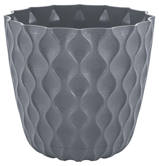 Горшок для цветов InGreen Wave с дренажной сеткой и съемным поддоном D145мм вулканический серый, 1,4 л
