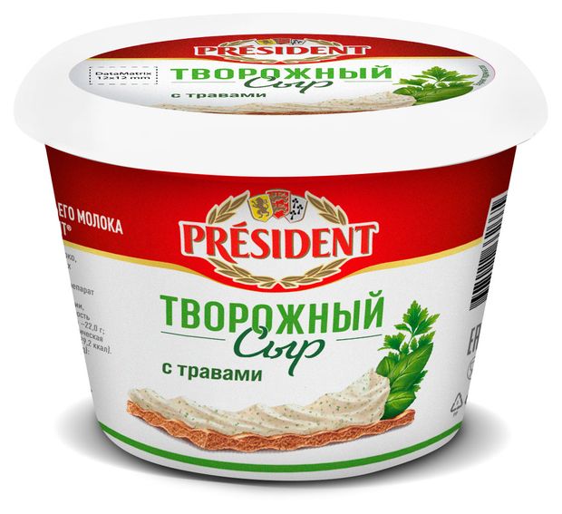 Сыр творожный President с травами БЗМЖ 140 г 117₽