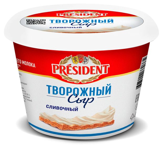Сыр творожный President сливочный БЗМЖ 140 г 165₽