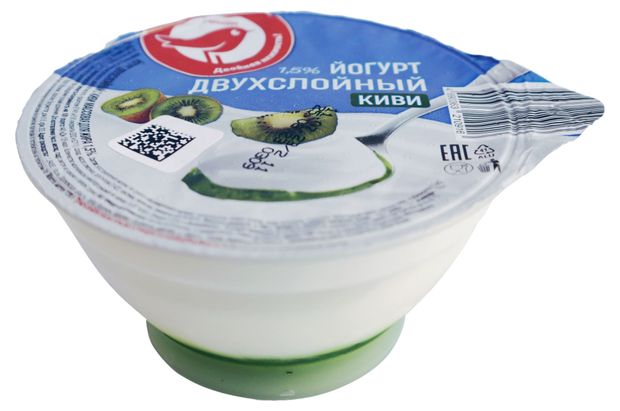 Йогурт ложковый АШАН Красная птица двухслойный с киви 1,5% БЗМЖ, 120 г