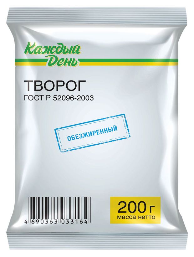 Творог обезжиренный Каждый день брикет ГОСТ БЗМЖ, 180 г