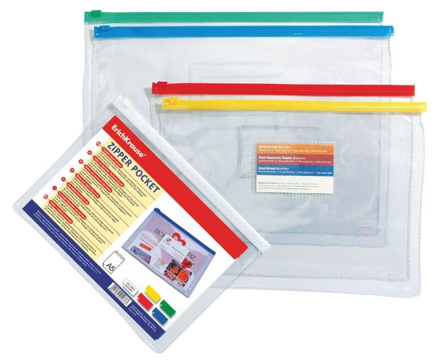 Zip-пакет ErichKrause PVC Zip Pocket B6 пластиковый прозрачный, 1 шт