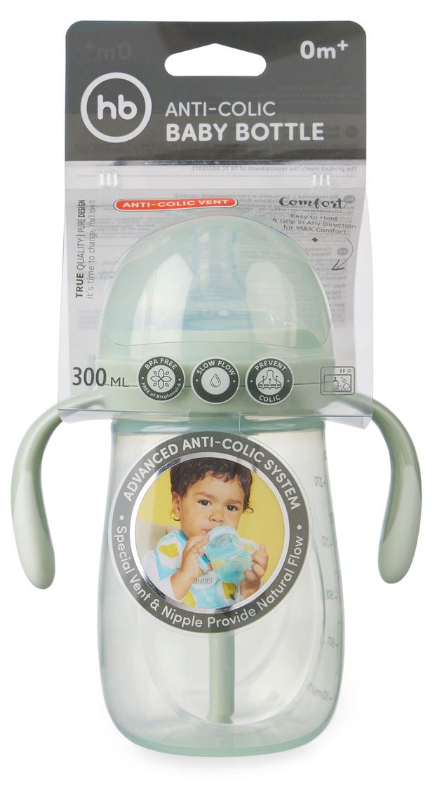 Бутылочка Happy Baby антиколиковая с ручками и силиконовой соской 300 мл 364₽