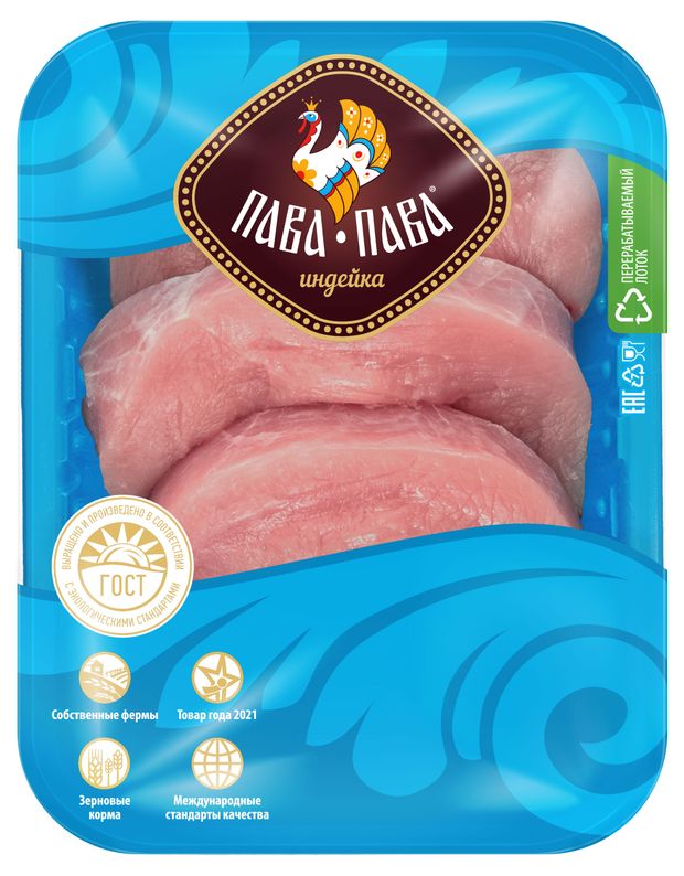 Птица, мясо  Ашан Котлета из индейки натуральная Пава Пава, 600 г