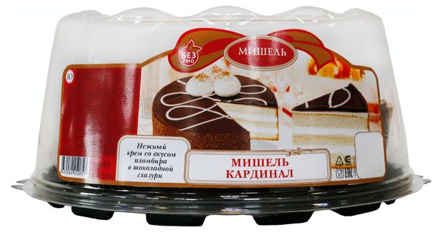 Торт шоколадно-бисквитный Мишель Кардинал с заварным кремом с добавлением белого шоколада и молочного шоколадного мусса охлажденный, 500 г