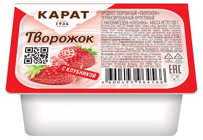 Молочные продукты, яйца  Ашан Творожок Карат клубника 9%, 100 г