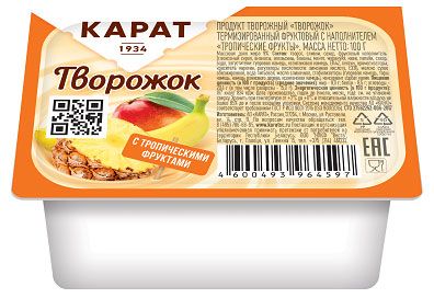 Творожок Карат тропические фрукты 9%, 100 г