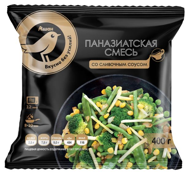 Замороженные продукты Смесь овощная АШАН Золотая птица Паназиатская со сливочным соусом замороженная, 400 г
