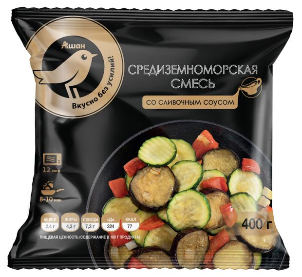 Замороженные продукты Смесь овощная АШАН Золотая птица Средиземноморская со сливочным соусом замороженная, 400 г