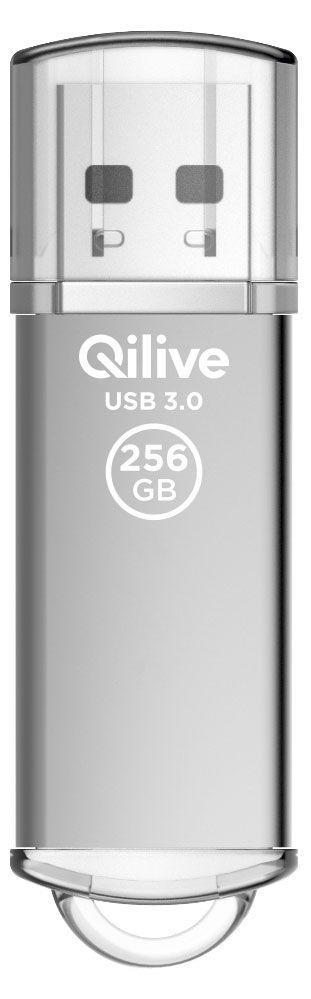 Флешка Qilive USB 3.2 gen 1, с колпачком, алюминий, серебро, 256GB