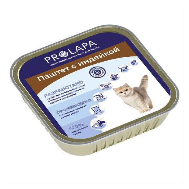 Корм влажный для кошек Prolapa Premium паштет с индейкой, 100 г