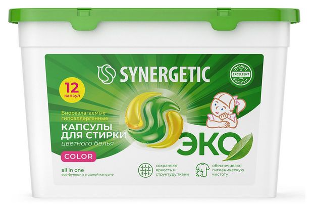 Капсулы для стирки Synergetic Color 12 шт 279₽