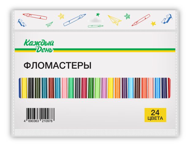 Канцтовары  Ашан Фломастеры Каждый день, 24 цвета