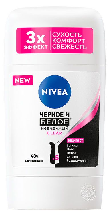фото Дезодорант-антиперспирант стик nivea черное и белое невидимый clear, 50 мл