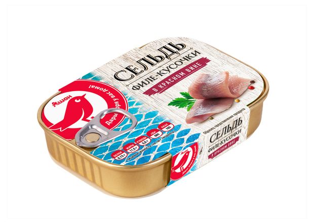 Филе сельди АШАН Красная птица в красном вине 115 г 120₽