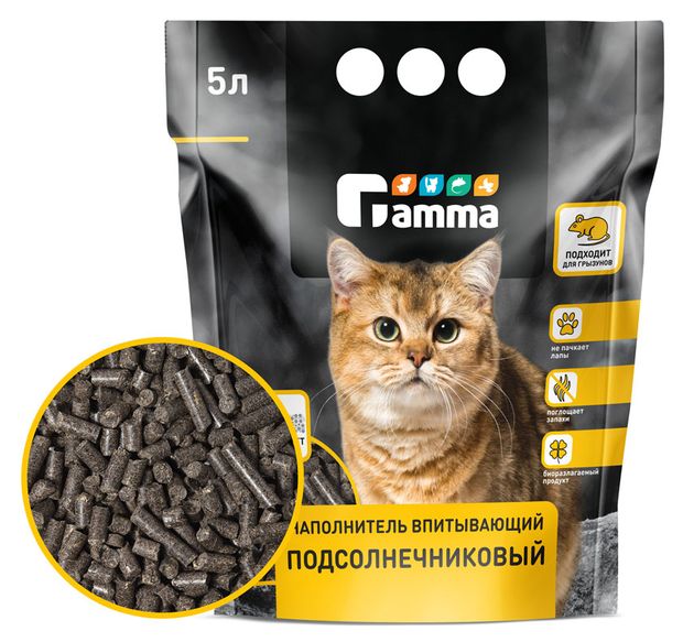 Наполнитель для кошачьего туалета GAMMA впитывающий подсолнечниковый 5 л 290₽