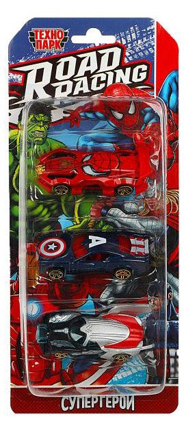 Набор металлических машинок Технопарк Road Racing, 7,5 см, 3 шт
