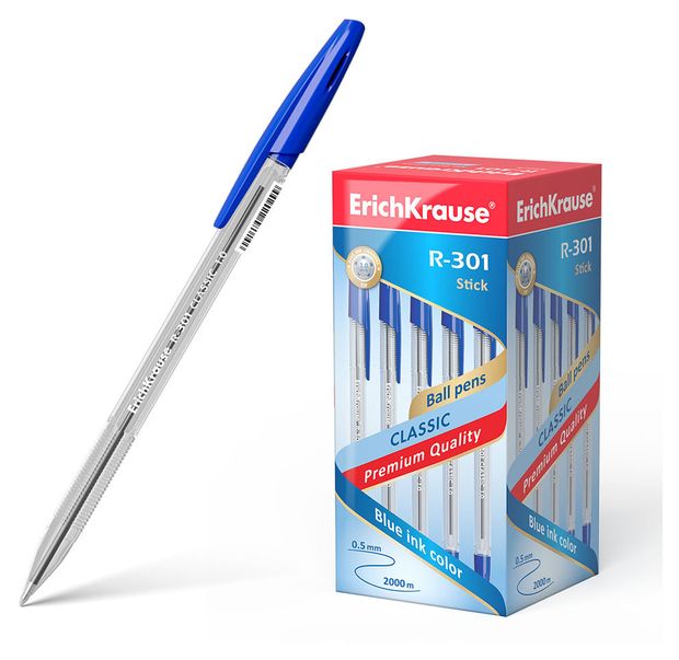 Ручка шариковая ErichKrause R-301 Classic Stick 1.0, синяя, 1 шт