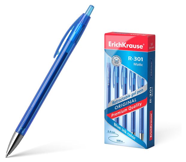 Ручка гелевая автоматическая ErichKrause R-301 Original Gel Matic 0.5, синяя, 1 шт