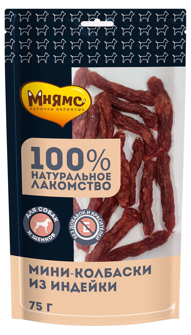 фото Лакомство для собак мнямс мини колбаски из индейки, 75 г
