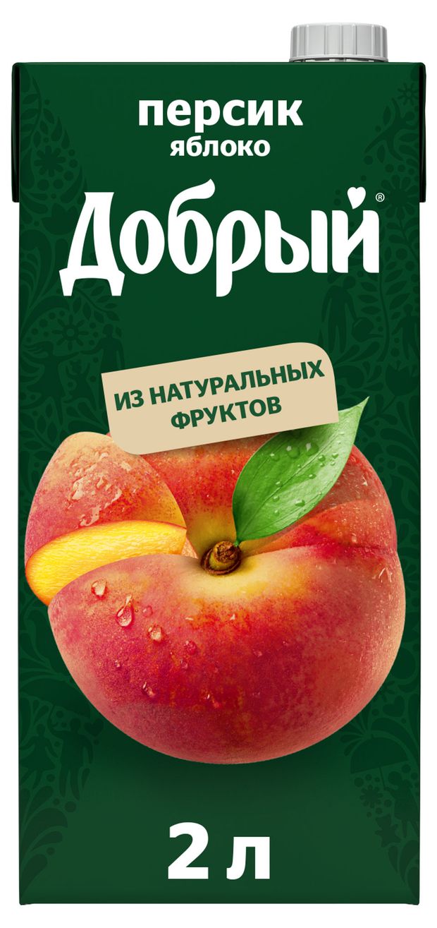 Нектар Добрый персик яблоко с мякотью, 2 л