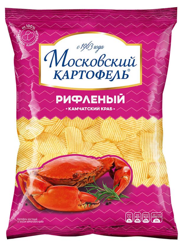 Чипсы рифленые Московский Картофель камчатский краб, 130 г