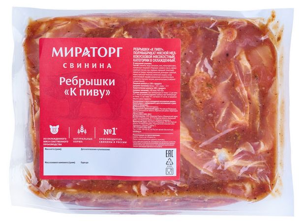 Ребрышки свиные Мираторг к пиву 09-14 кг 1 упаковка 12 кг 280₽